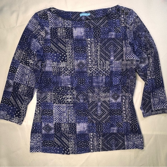J. McLaughlin Tops - J. McLaughlin Navy Patchwork Print 3/4 Sleeve Top- Medium